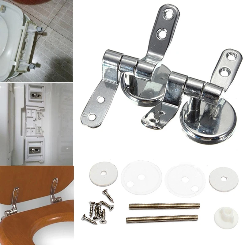 JX-LCLYL Alloy Replacement Toilet Seat Hinges Mountings Set Chrome with Fittings Screws