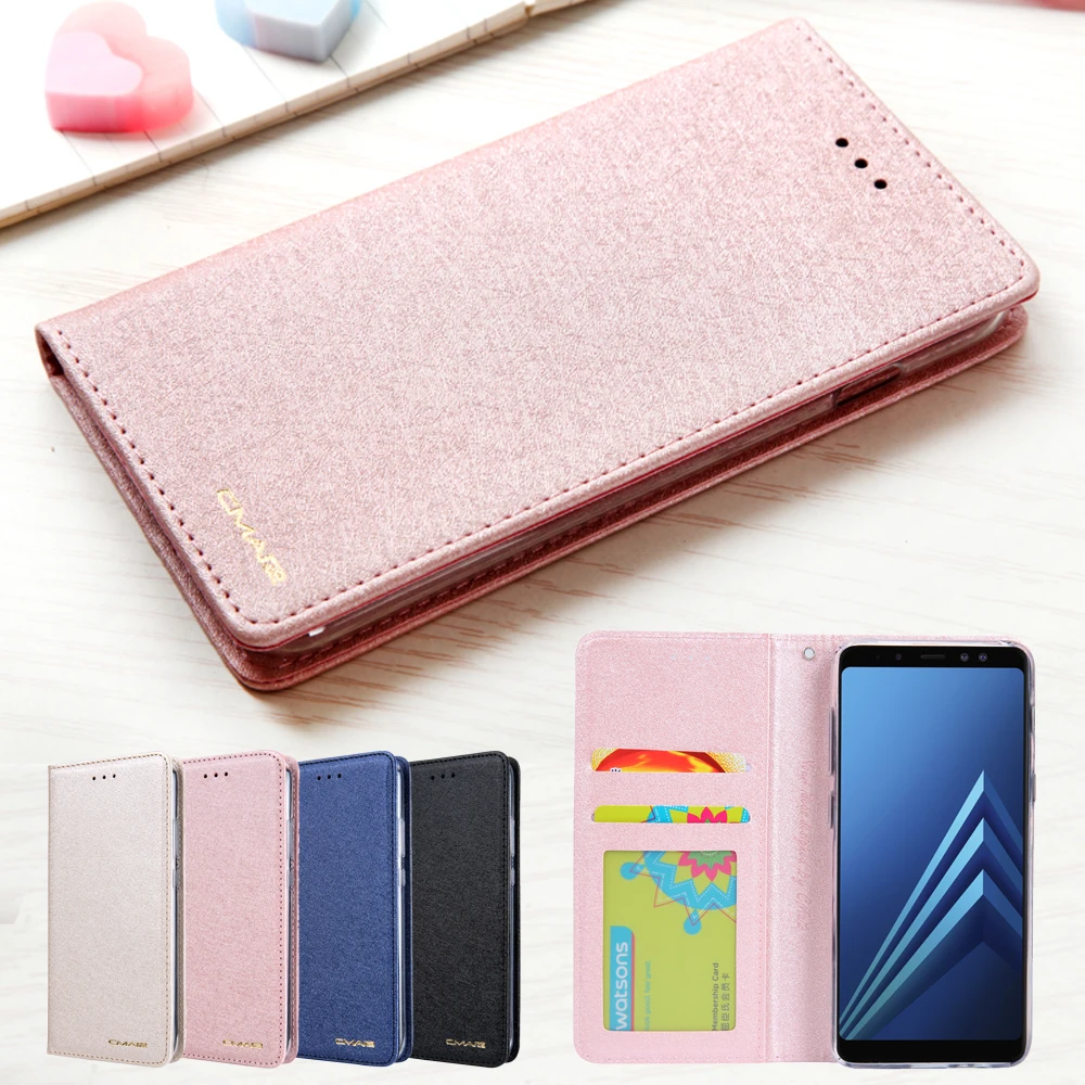 

Magnet Silk Leather Flip Case For Samsung Galaxy A8 2018 Wallet Phone Cover For Coque Samsung A8 2018 Plus Hoesje Funda