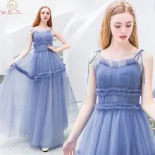 Синие элегантные платья для выпускного Длинные vestidos graduacion mujer Тюль Спагетти ремни V шеи гофрированные вечерние платья ходить рядом с вами