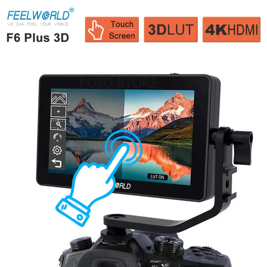 5.5 inch Touch Screen On-Camera Field Monitor Feelworld F6 Plus 3D LUT 1920x1080 with 4K HDMI Input//Loop Output//DC Output