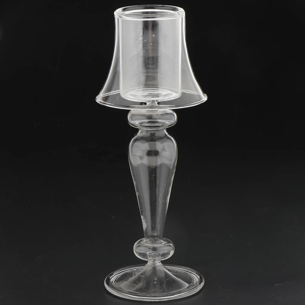 Vintage Candlestick Table Lamp Shape Glass Candelabra Tea Light Holder Clear Candle Holder for Home Decor Wedding Centerpiece