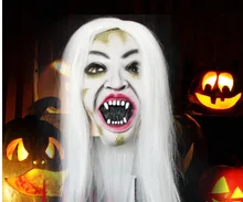Máscaras de fiesta Super terror Halloween máscara de novia de pelo blanco negro cara bar Decoración Artículos látex cara Horror máscara bromas de villanos