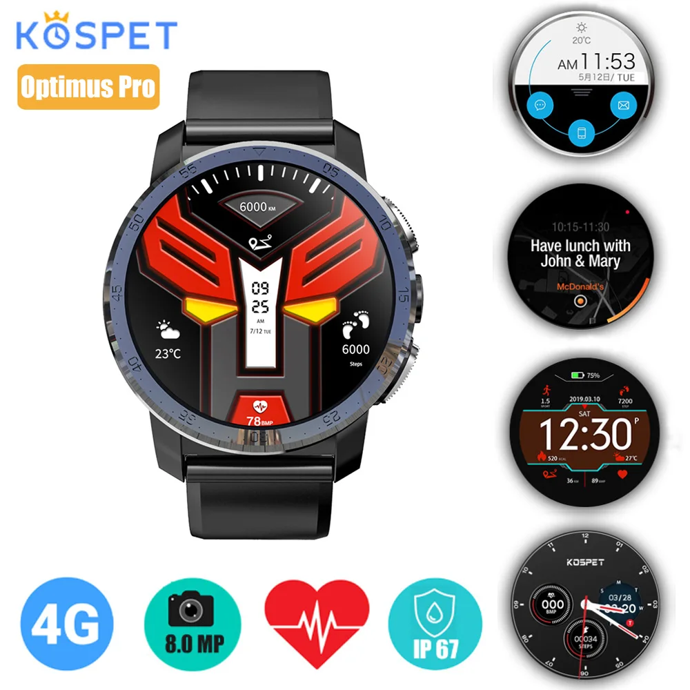 

Kospet Optimus Pro Smartwatch Phone With GPS 4G Watch Waterproof Android 7.1.1 2GB 16GB / 3GB 32GB WiFi Smart Watch Men