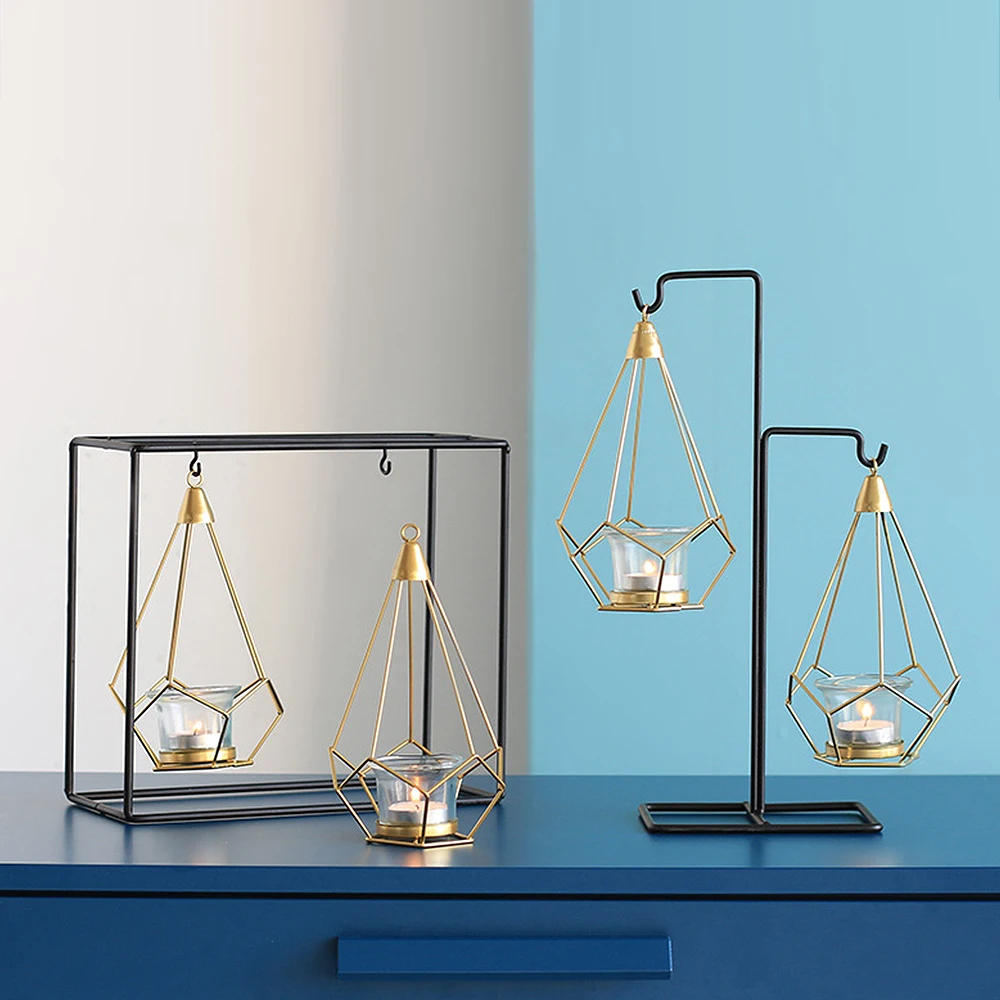 

Nordic Style Geometric Gold Glass Iron Candle Holder for Cup Candles Home Decoration Candelabra Wedding Centerpieces Candlestick