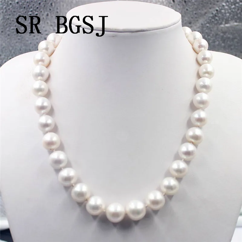 Free Shipping 11-14mm AAA Round Natural Freshwater Pearl 925 Silver Clasp Knot Lady Jewelry Necklace 18&quot | Украшения и