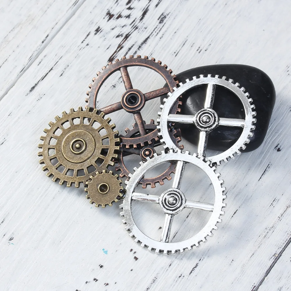 

DoreenBeads Zinc Based Alloy Antique Silver & Antique Copper Steampunk Pin Brooches Gears Hollow 78mm x 78mm(3 1/8"), 1 Piece