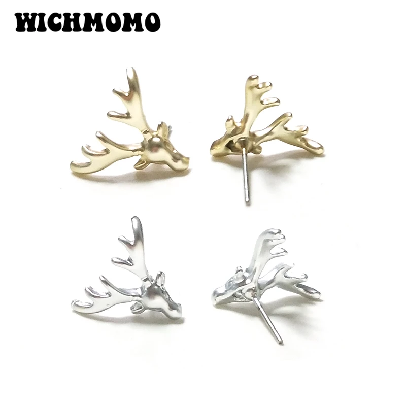 

New Fashion 1 Pair Cute Simple 15MM Gold Silver Zinc Alloy Deer Stud Earrings for Women Party Gifts Jewelry PJ357