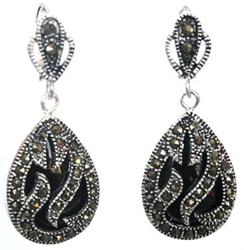 

Vente chaude nouveau-wb003 Naturel Noir jewerly Teardrop Argent Marcassite Boucles D'oreilles