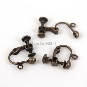 

12x15mm Antique Bronze tone Plated brass Blank Clip On Screw Earring Findings w/ a Loop Ear Crafts Settings making