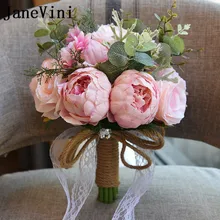 JaneVini Европейский Стиль Искусственные Свадебные цветы Букеты для невесты кристалл пион кружевная брошь букет De Mariage 7 цветов
