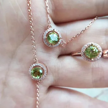 

Fidelity Natural 6mm peridot s925 sterling silver simple round fine jewelry sets gift for women party natural green gemstone