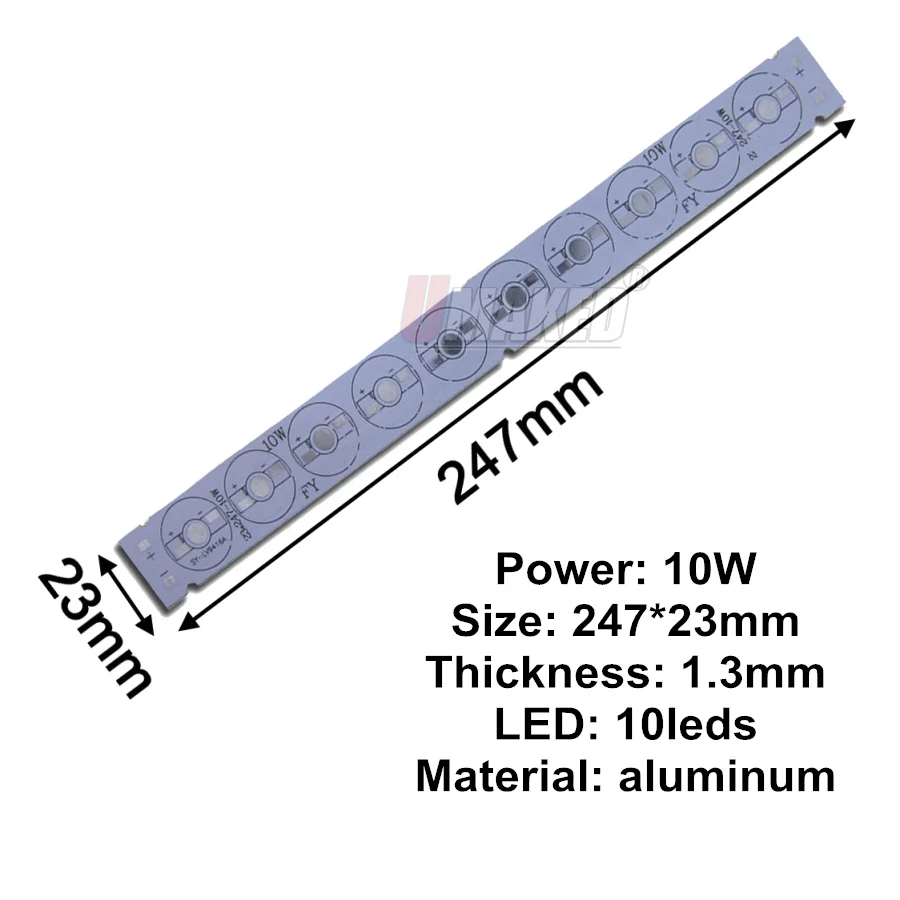 10 шт. 10 Вт 247*23 мм светодиодный PCB, алюминиевая пластина, теплоотвод, DIY для дорожного освещения, прожектор, настенный светильник и т. д
