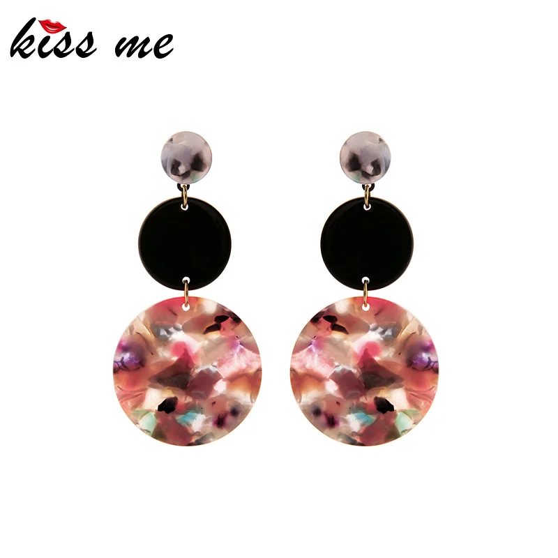

KISS ME Black&Colorful Acrylic Round Sheet Drop Earrings For Women Party 2019 Newest Dangle Earrings Fashion Jewelry Accessories
