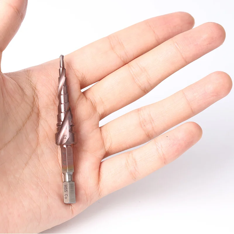 HSS CO M35 Hex Shank 3-12MM Spiral Groove Broca Metal Step Cone Drill Bit Stainless Steel Hole Saw Cutter Wood Power Tool