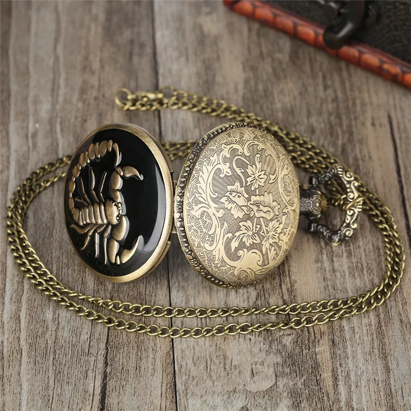 Винтажные кварцевые карманные часы Reloj Mujer в стиле ретро для женщин и мужчин, карманные часы с изысканным рисунком скорпиона, подарок для