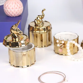 

Ceramic Animal Storage Jar Unicorn Jewelry Bottles Wedding Ring Earrings Necklace Storage Trinket Box Organizer Home Decoration
