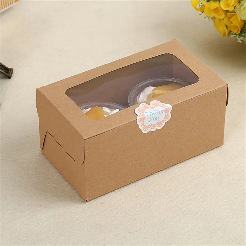 500 шт./лот kraft/белый Cup Cake Box бумаги упаковка, день рождения торт коробки с прозрачным окном