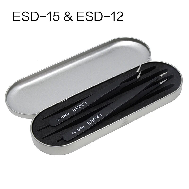 ESD-12 ESD-15 Box LAGEE наращивание ресниц нержавеющая сталь tweezers немагнитные прямые и изогнутая ресница пинцет с коробкой для хранения - Цвет: ESD-12 ESD-15 Box