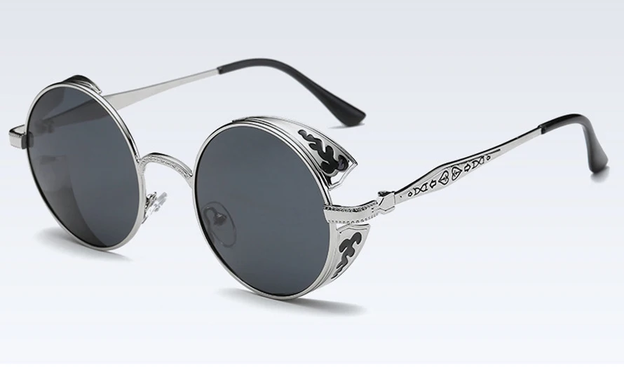 Золотистые поляризационные солнцезащитные очки в готическом стиле стимпанк, зеркальные Круглые Солнцезащитные очки с покрытием, Ретро стиль, Ретро стиль, Gafas Masculino, черные, 371 - Цвет линз: Silver Black