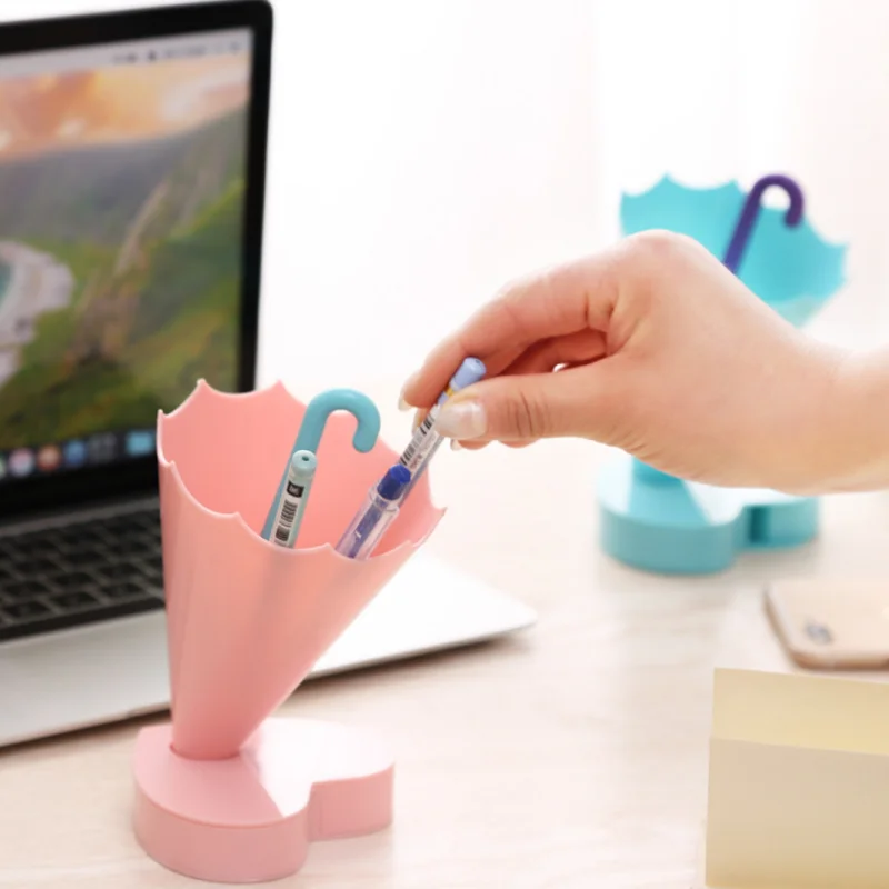 

1 Pcs Lovely Gift Stationery Creative Umbrella Shape Plastic Pencil Pen Holders Multi-function Desk Storage Organizer Pen Holder