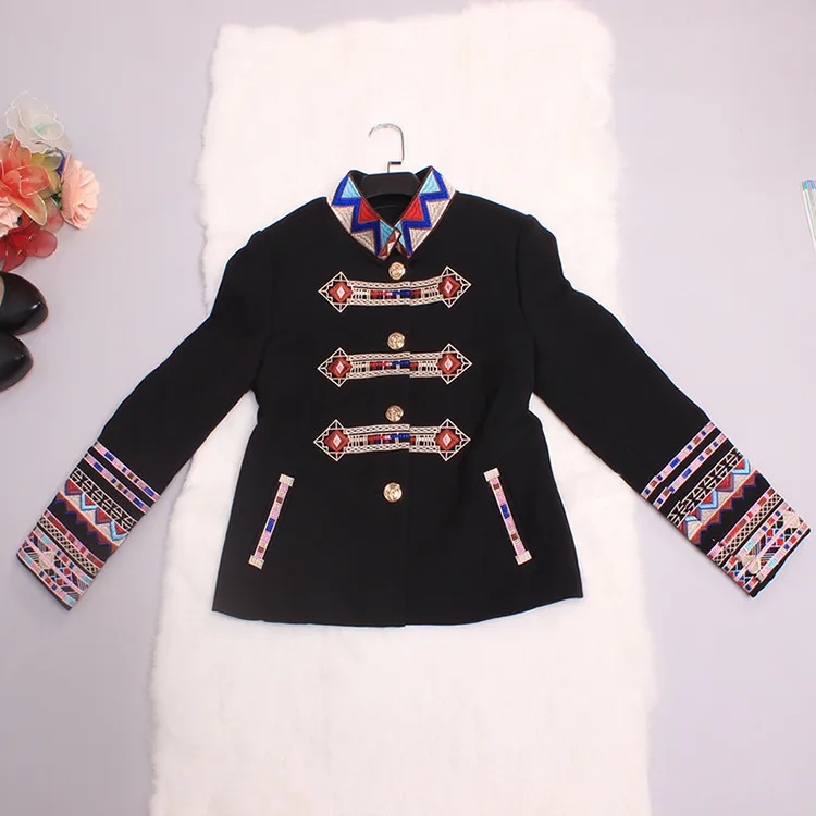Панк куртка 2019 осень-зима новое модное пальто с длинным рукавом Геометрическая Цветочная вышивка Водолазка черная новая куртка женская