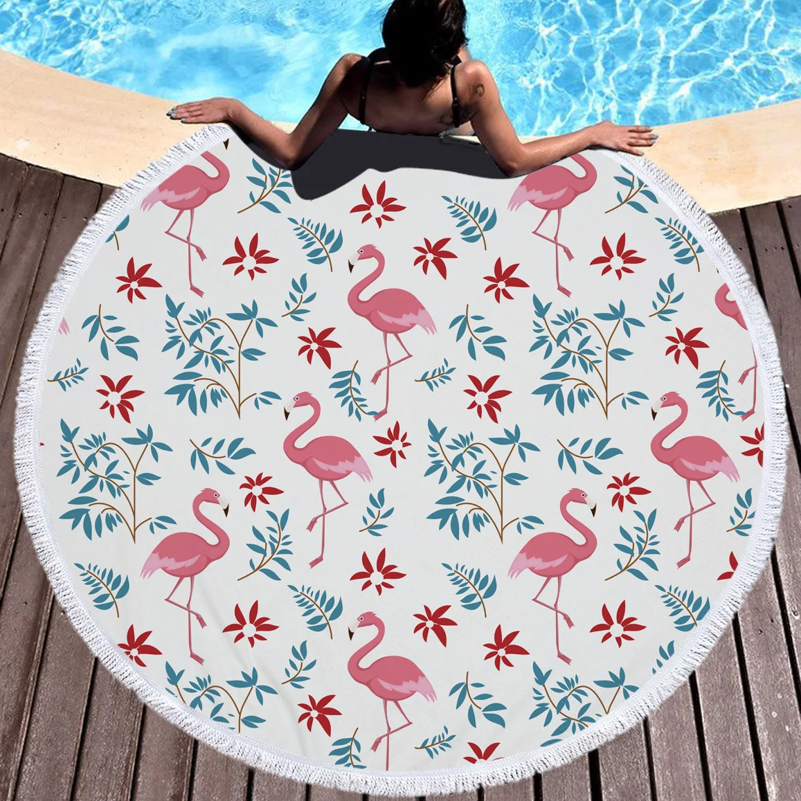 YOYIHOME Новое поступление Фламинго микрофибра Круглый Большое пляжное полотенце одеяло с кисточкой богемный коврик для пикника йоги
