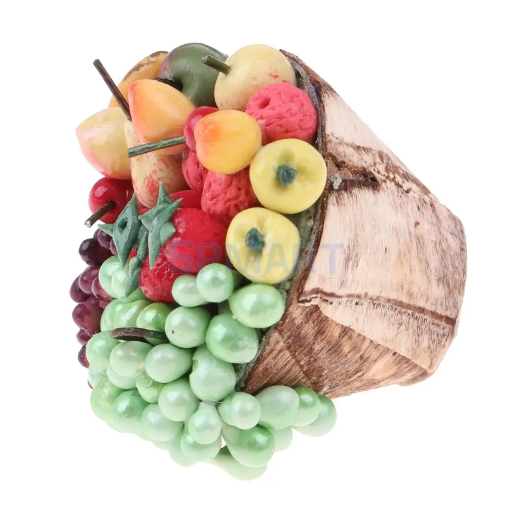 MagiDeal 1/12 Scale Miniature Fruit Platter in Wooden Plate for Dollhouse Tabel Kitchen Decor Children Pretend Play Toys
