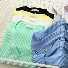Women Slim V Neck Knitted Cardigan Long Sleeve Cropped Cardigan Sweaters Ladies Solid Shrugs for Women Short Cardigans Candy D76