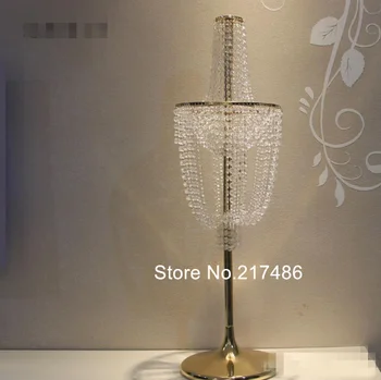 

New style artificial flower gold plated acrylic crystal flower stands for tables