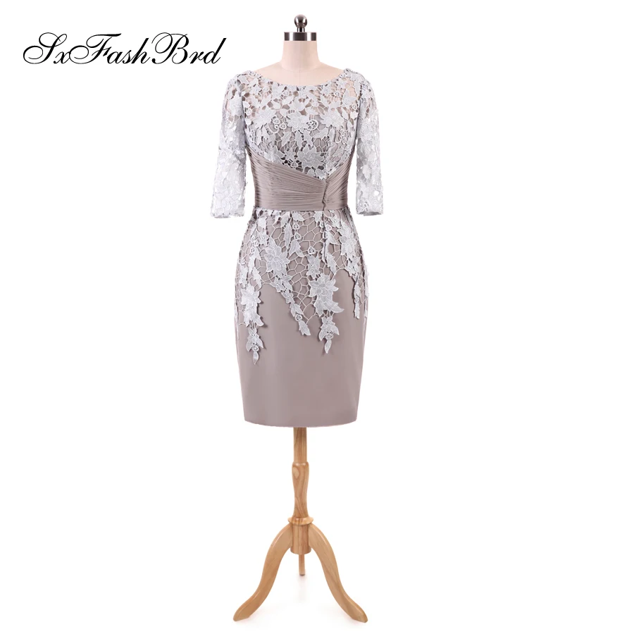 

Vestido De Festa O Neck With Lace Half Sleeves Sheath Satin Formal Party Elegant Evening Dresses for Women Prom Dress