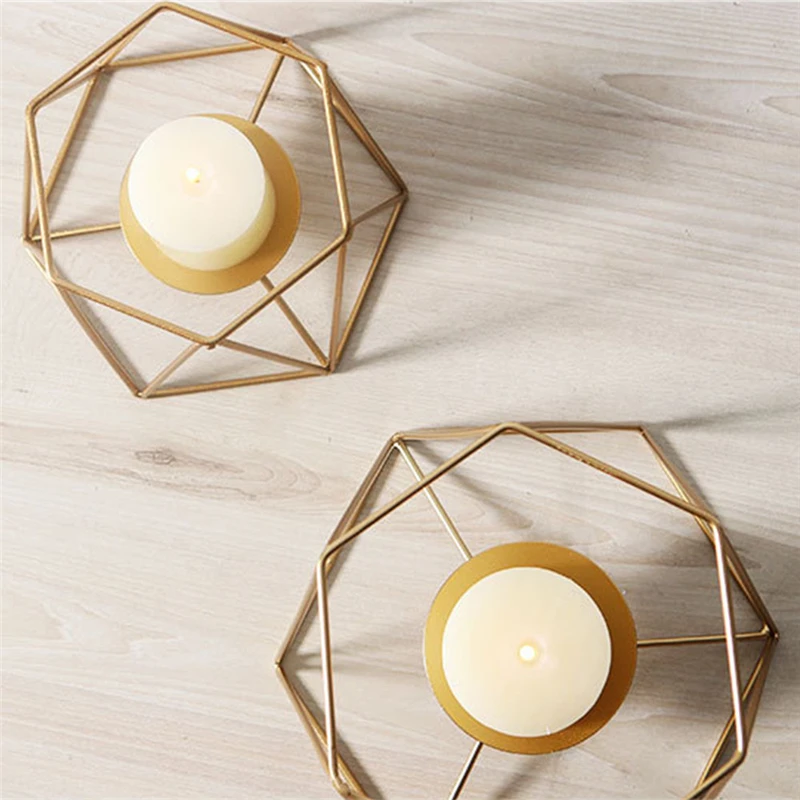 Geometric Candlestick Ornaments Wall Sconce Matching Steel Small Tealight Candle Holders Nordic Minimalist Style