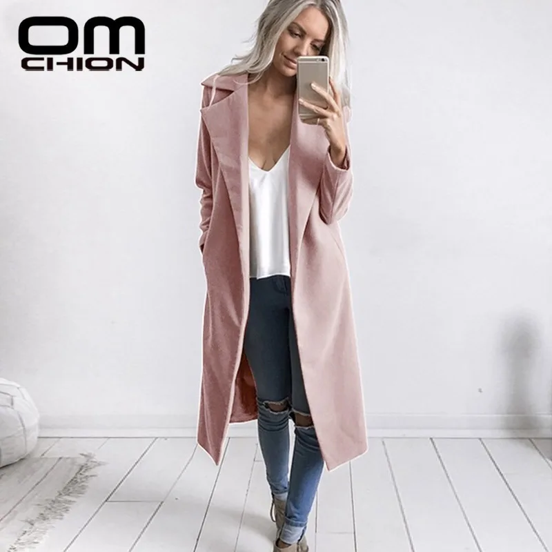 

OMCHION 2019 Autumn Winter Coat Women Casual Wool Jacket Slim Turn-down Collar Long Sleeve Outwear Office Open Stitch Top LJK04