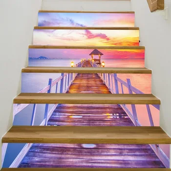 

6Pcs Sunset Sea Wooden Road Stairs Sticker Wall Sticker Vinyl Home Decoration Wall Sticker For Kids Rooms