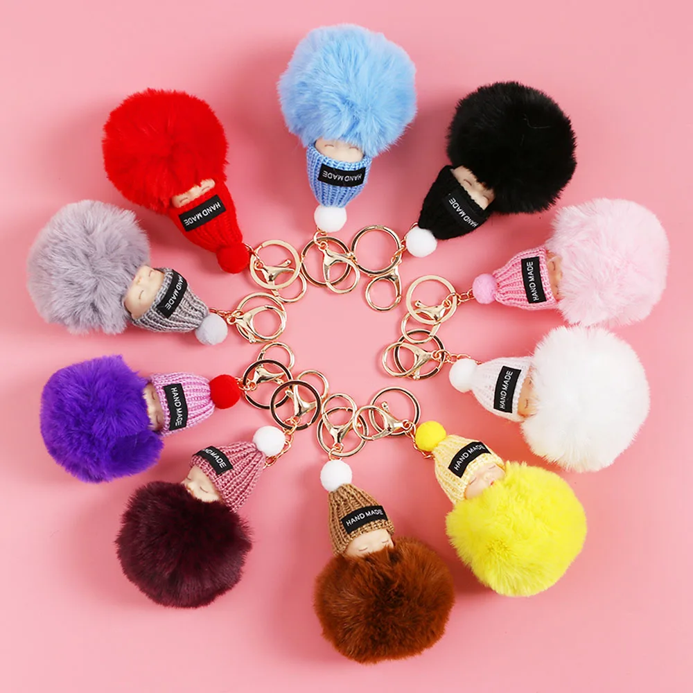 Buy 14*8cm Pink Sleeping Baby Keychain Cute Fluffy