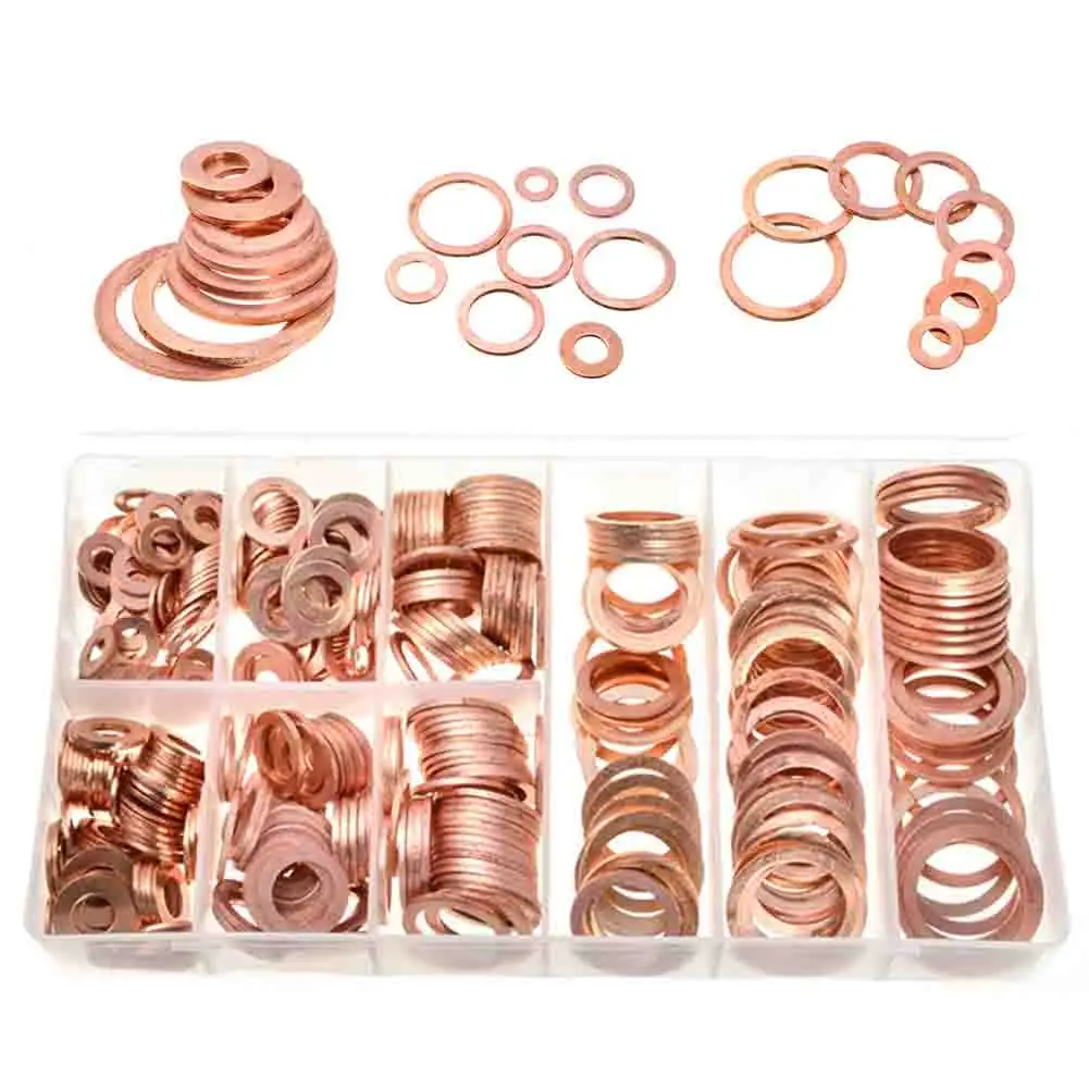 

Flat Ring Seal Assortment Kit with Box Sump Plug Assorted Washer Set 400Pcs Copper Washers M5-M14 Copper Washer Gasket Set