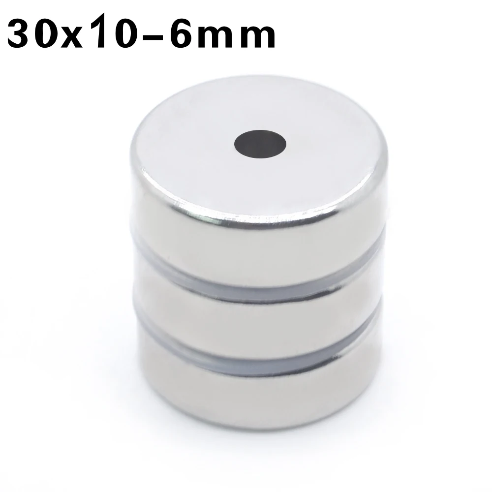 30x10 мм отверстие 6 мм N35 Супер сильная кольцевая петля потайной Магнит Редкоземельные неодимовые магниты цилиндр 6 мм
