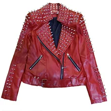 Женская кожаная куртка из искусственной кожи с заклепками, короткая мотоциклетная куртка на молнии с карманами, сексуальное пальто в стиле панк, Женская Повседневная Верхняя одежда, верхняя одежда, куртка