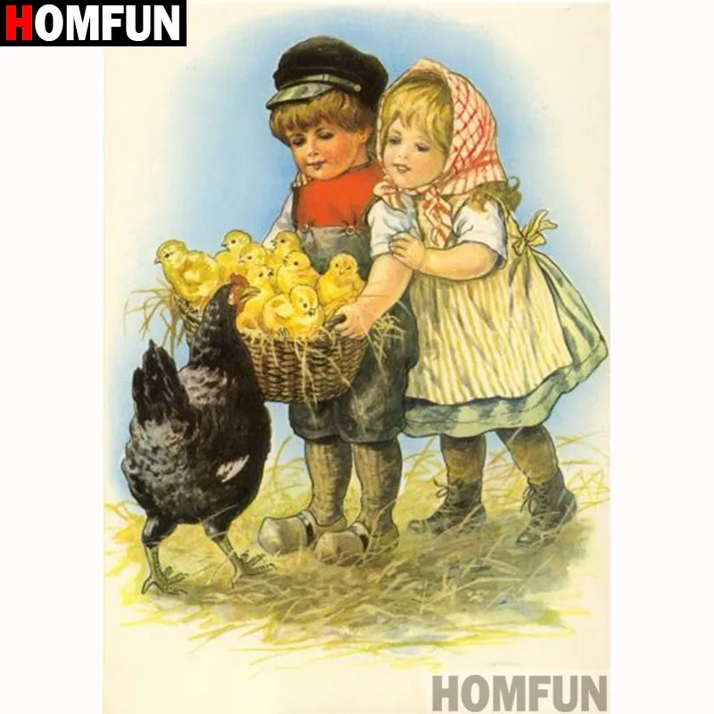 HOMFUN Full Square/Round Drill 5D DIY Diamond Painting &quotChild chicken&quot Embroidery Cross Stitch Home Decor Gift A18099 | Дом и сад
