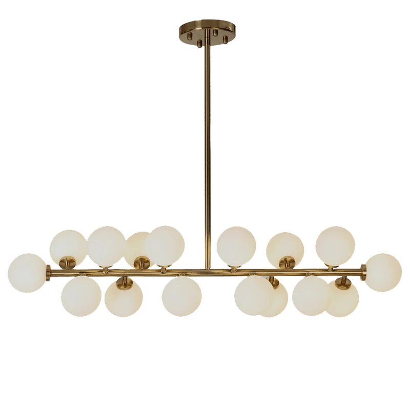 

Nordic Modern Minimalist Bean Glass Ball G4 Chandelier Lamp DIY Home Deco Living Room Golden Iron Bar Chandelier Light Fixture