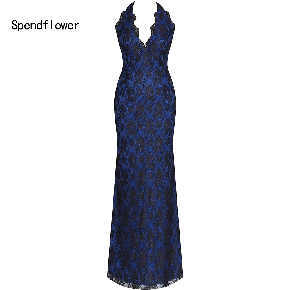 ^*Best Offers Spendflower Vintage Volledige black Lace Overlay Blauwe Lange Maxi Prom Dress Chiffon V-hals Open Back Avondjurken G-66BK ^*Best Offers Spendflower Vintage Volledige black Lace Overlay Blauwe Lange Maxi Prom Dress Chiffon V-hals Open Back Avondjurken G-66BK