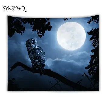 

owl wall cloth tapestries wall fabric new design wall sheet nignt scene nature moon tapestry wall hanging