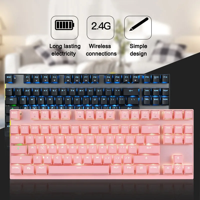 

2.4G Wireless 87Keys Keyboards Dual Modes Keyboard for Win XP 7 10 Vista Android OD889