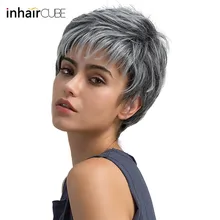 Best Price Esin Short Hair Wig Pixie Cut Light Grey Hair Wig Ombre Highlights Side Bangs Synthetic Short Straight Wig For Women 2 Colors Best Price Esin Short Hair Wig Pixie Cut Light Grey Hair Wig Ombre Highlights Side Bangs Synthetic Short Straight Wig For Women 2 Colors