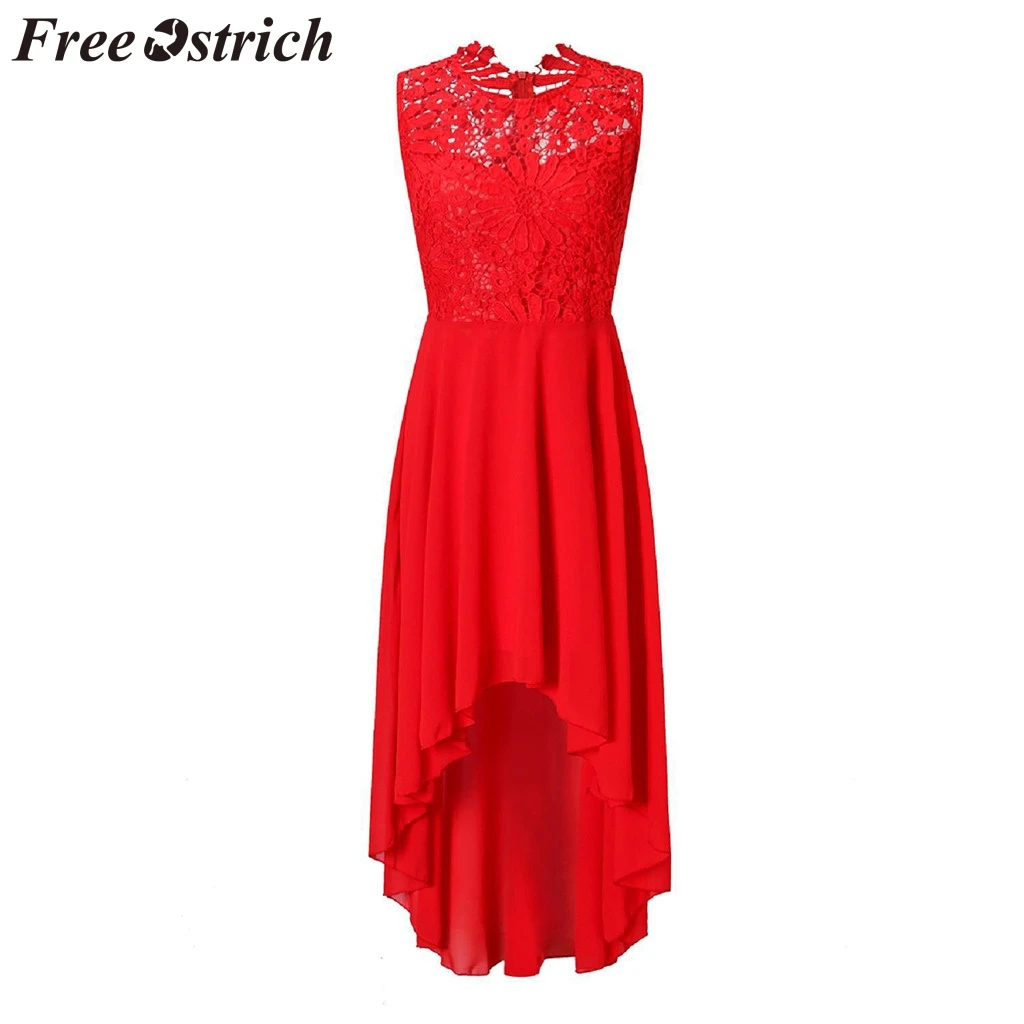 

FREE OSTRICH Women Dress Floral Formal Lace Vintage Sleeveless Slim Wedding Flower red Noble Trend Elegant Summer Short Dress
