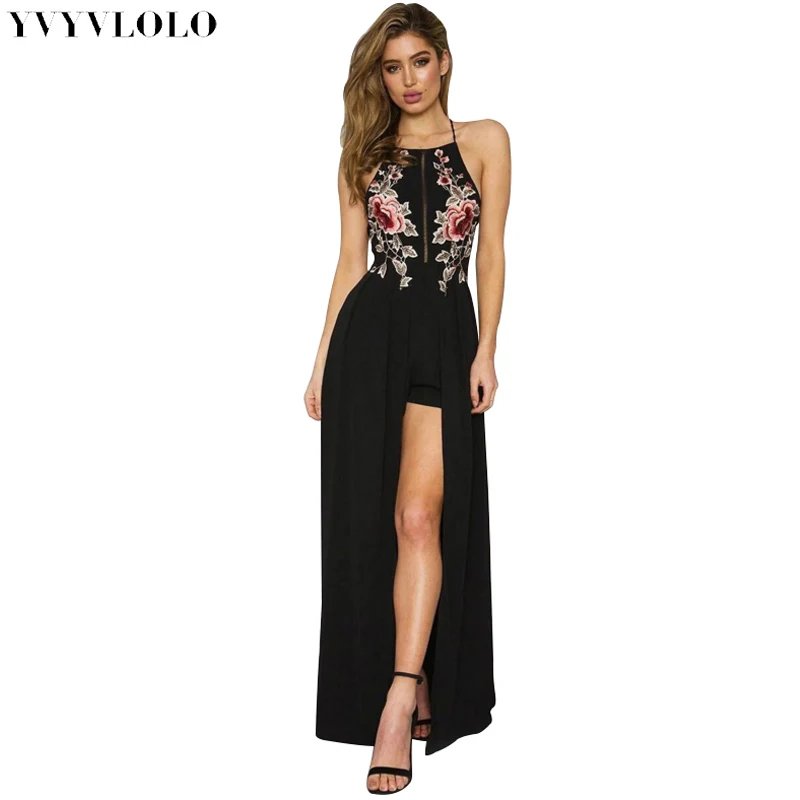YVYVLOLOEmbroidery шифон Холтер спинки сексуальное платье Для женщин Лето 2019 вечернее