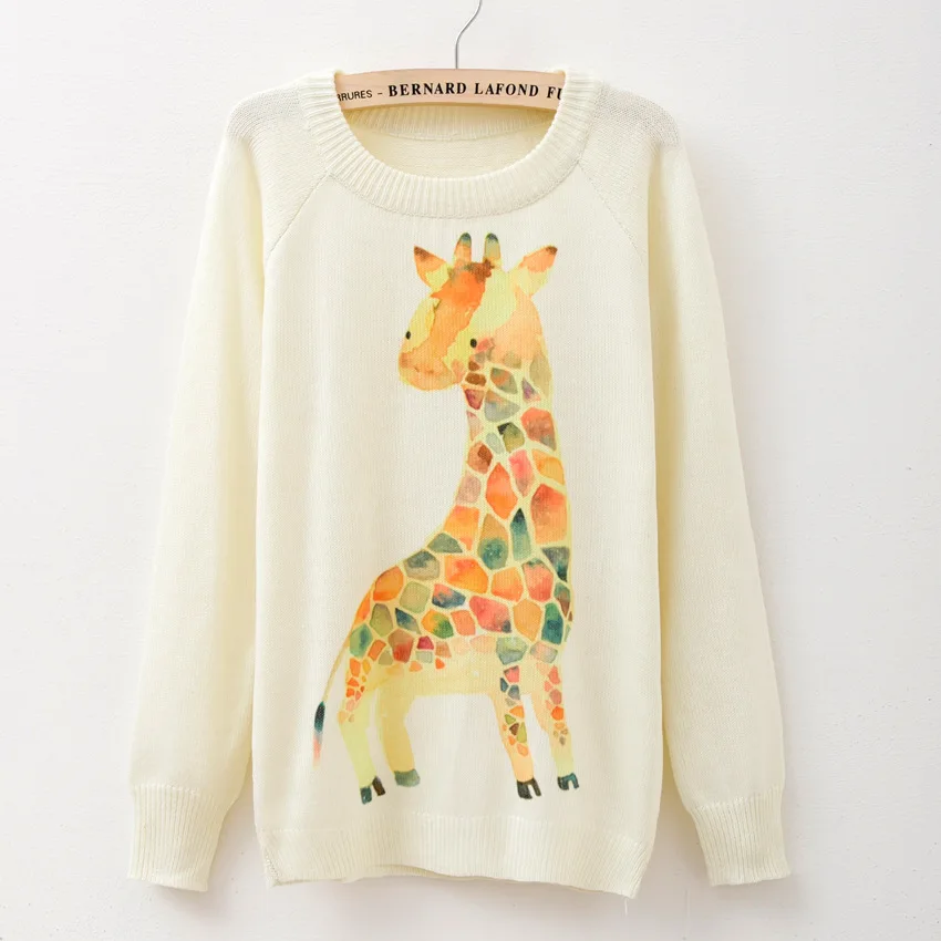 Jerseys Mujer Invierno 2015 3D Animal Giraffe Printed Sweater Women