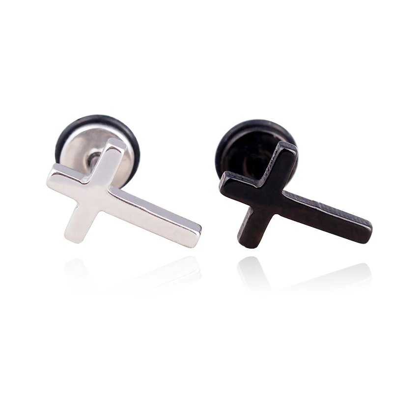 

Alisouy Pair Gothic Punk Silver Black Cross Stainless Steel Ear Stud Men's Women Earring
