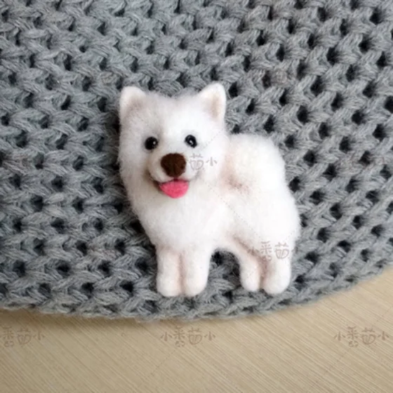 Samoye than bear Pet Dog Brooch French Bulldog wool needlepoint kit wool felt needle felting decoration craft needlecraft DIY