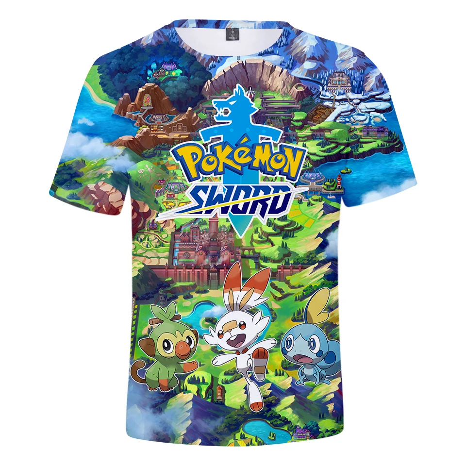 Hot Lovely T-shirt Pokemon Sword and Shield 3D print short sleeve T-shirt couples Summer cool print black T Shirts Casual Tees