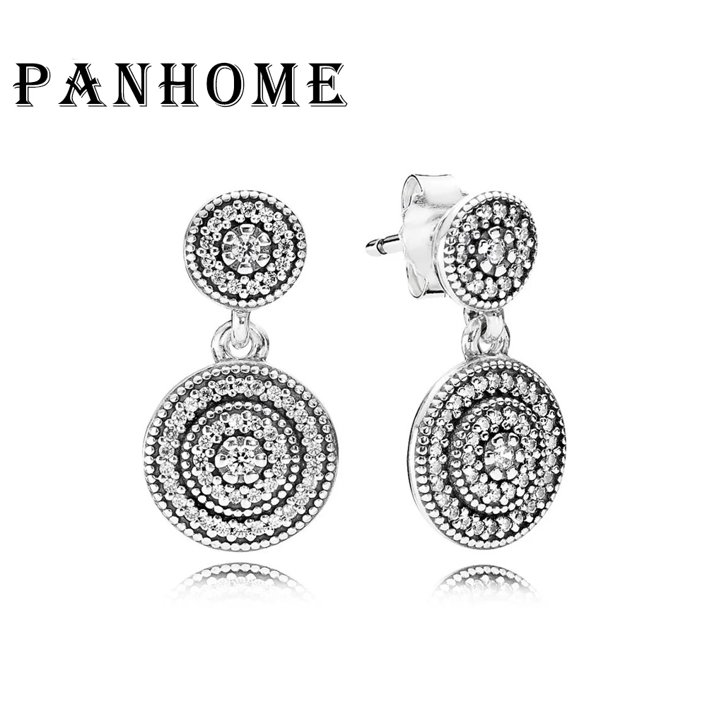 

PANHOME 100% Sterling silver 1:1 Glamour 290688CZ RADIANT ELEGANCE HANGING EARRINGS Original Women wedding Fashion Jewelry 2018
